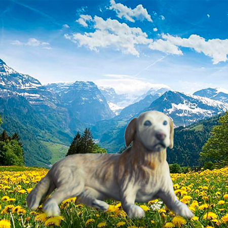 perro 3d en un campo de flores